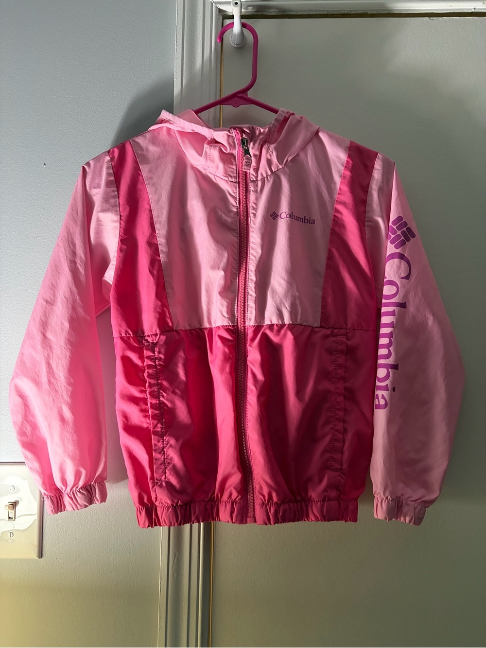 Columbia Girls' Pink Two-Tone Hooded Windbreaker